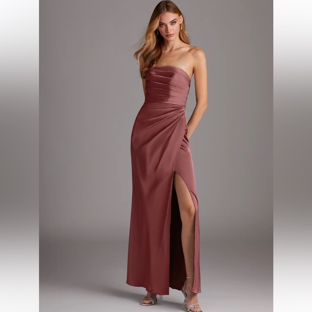 AZAZIE LEXIE in Amethyst strapless bridesmaid dress